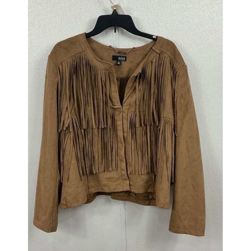 ana A New Approach Brown Faux Suede Fringe Western Jacket XL NWT